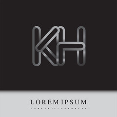 initial logo letter KH, linked outline silver colored, rounded logotype