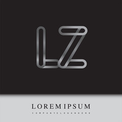 initial logo letter LZ, linked outline silver colored, rounded logotype
