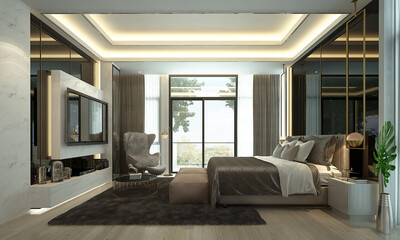 Modern interior design of luxury bedroom 