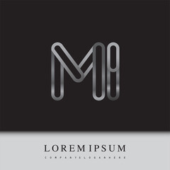 initial logo letter MI, linked outline silver colored, rounded logotype