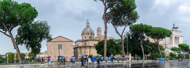 Panorama/Panoramic on Via Dei Fori Imperiali Street. Vittorio Emanuele II Monument (Alter Of The...