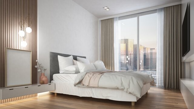 Modern interior design of minimal bedroom 