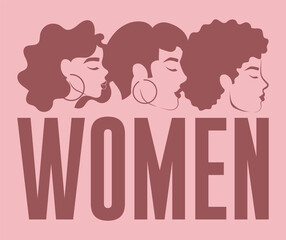 portrait of beautiful women, young multi ethnic women in profile