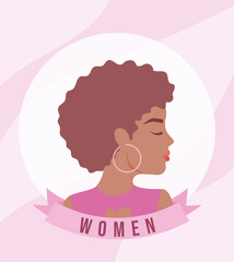 beautiful portrait of woman with label women