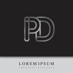 initial logo letter PD, linked outline silver colored, rounded logotype