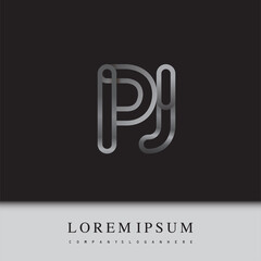 initial logo letter PJ, linked outline silver colored, rounded logotype
