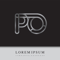 initial logo letter PO, linked outline silver colored, rounded logotype