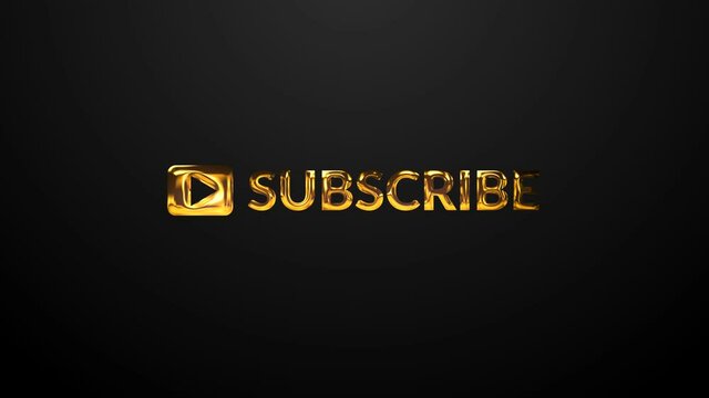 subscribe text symbol in metallic gold motion effect on black background