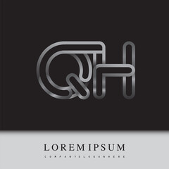 initial logo letter QH, linked outline silver colored, rounded logotype