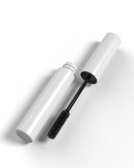 Blank Eyeliner mascara tube with box mockup isolated on white background front view. 3d render illustration.