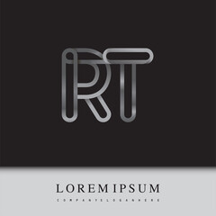 initial logo letter RT, linked outline silver colored, rounded logotype