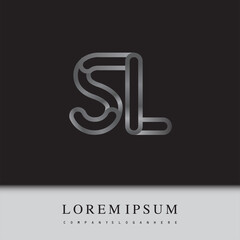 initial logo letter SL, linked outline silver colored, rounded logotype