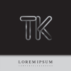 initial logo letter TK, linked outline silver colored, rounded logotype