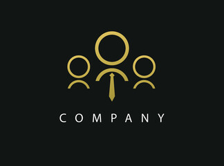Three People Logo Design with gold color and tie icon