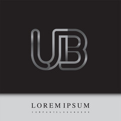 initial logo letter UB, linked outline silver colored, rounded logotype