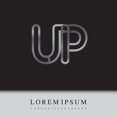 initial logo letter UP, linked outline silver colored, rounded logotype