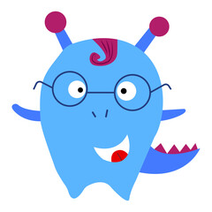 Cute hand-drawn caricature. Vector illustration of a funny monster. Child's drawing, doodle in the form of a comic. A colorful sketch of a fantastic beast.