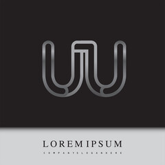 initial logo letter UU, linked outline silver colored, rounded logotype