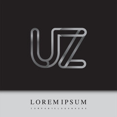 initial logo letter UZ, linked outline silver colored, rounded logotype