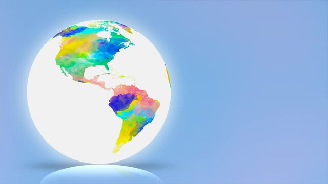 glowing globe in watercolour paint rotating on blue sky background
