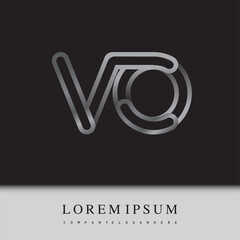 initial logo letter VO, linked outline silver colored, rounded logotype