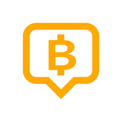 currency money in speech bubble square shape for icon, THB coin thailand for flat icon style, thai token money baht symbol orange, illustration money medal thai yellow gold