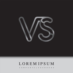 initial logo letter VS, linked outline silver colored, rounded logotype