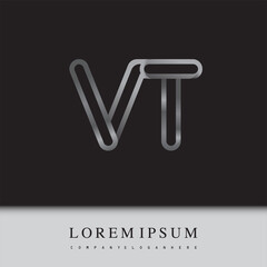 initial logo letter VT, linked outline silver colored, rounded logotype