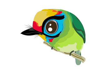 Black-browed barbet bird cartoon, Green bird cartoon, A cute of colorful bird.