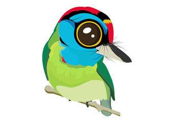 Blue-throated barbet bird cartoon, Green bird cartoon, A cute of colorful bird.