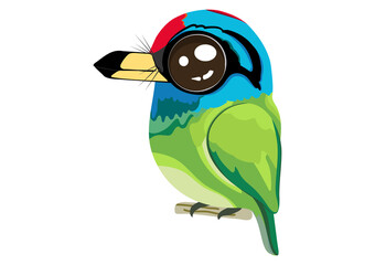 Chersonese barbet bird cartoon, Green bird cartoon, A cute of colorful bird.