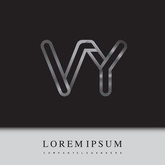 initial logo letter VY, linked outline silver colored, rounded logotype