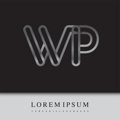 initial logo letter WP, linked outline silver colored, rounded logotype