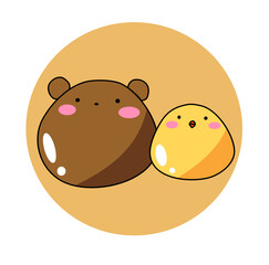 Bear and chick with mochi