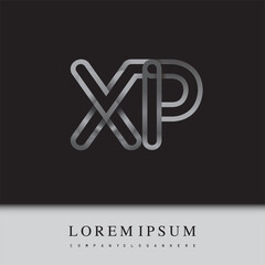 initial logo letter XP, linked outline silver colored, rounded logotype