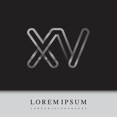 initial logo letter XV, linked outline silver colored, rounded logotype