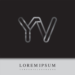 Obraz premium initial logo letter YV, linked outline silver colored, rounded logotype