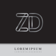 initial logo letter ZD, linked outline silver colored, rounded logotype