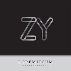 initial logo letter ZY, linked outline silver colored, rounded logotype