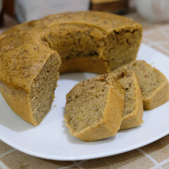 Some slice of bolu pisang or banana sponge cake.