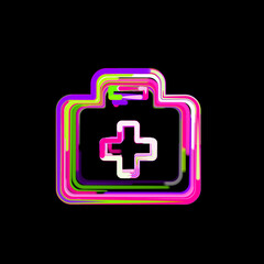Symbol briefcase medical from multi-colored circles and stripes. UFO Green, Purple, Pink