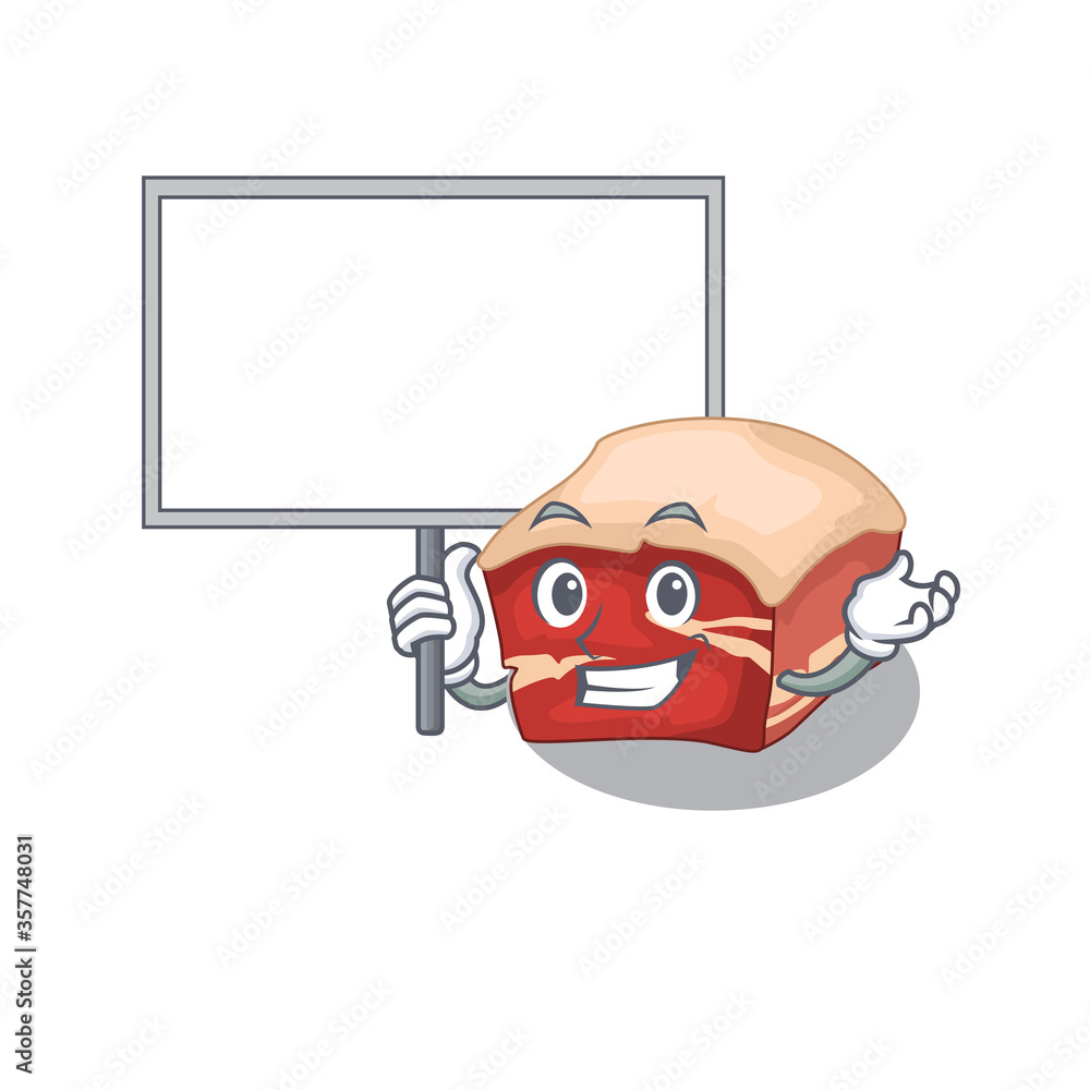 Poster sweet mascot design of pork belly bring a board