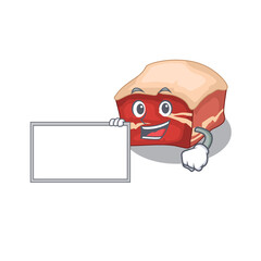 Cartoon character style of pork belly holding a white board