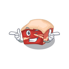 Caricature design concept of pork belly with funny wink eye
