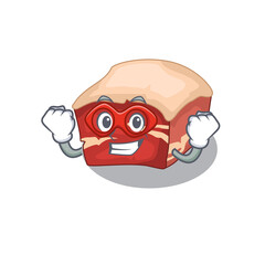 A cartoon mascot of pork belly in a fantastic Super hero character