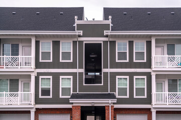 Front facade of modern apartment block day light