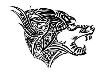 wolf side head design for Viking Celtic illustration motive tattoo with white background