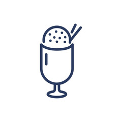Cocktail with ice cream in glass thin line icon. Summer, goblet, straw isolated outline sign. Dessert and food concept. Vector illustration symbol element for web design and apps