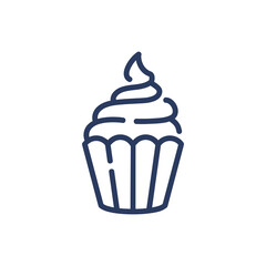 Muffin with cream thin line icon. Bakehouse, coffee, cafe isolated outline sign. Sweet desserts and bakery concept. Vector illustration symbol element for web design and apps