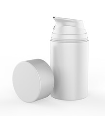 Blank Plastic Cosmetic Round Shape  Lotion Bottle For Branding, 3d Render Illustration.